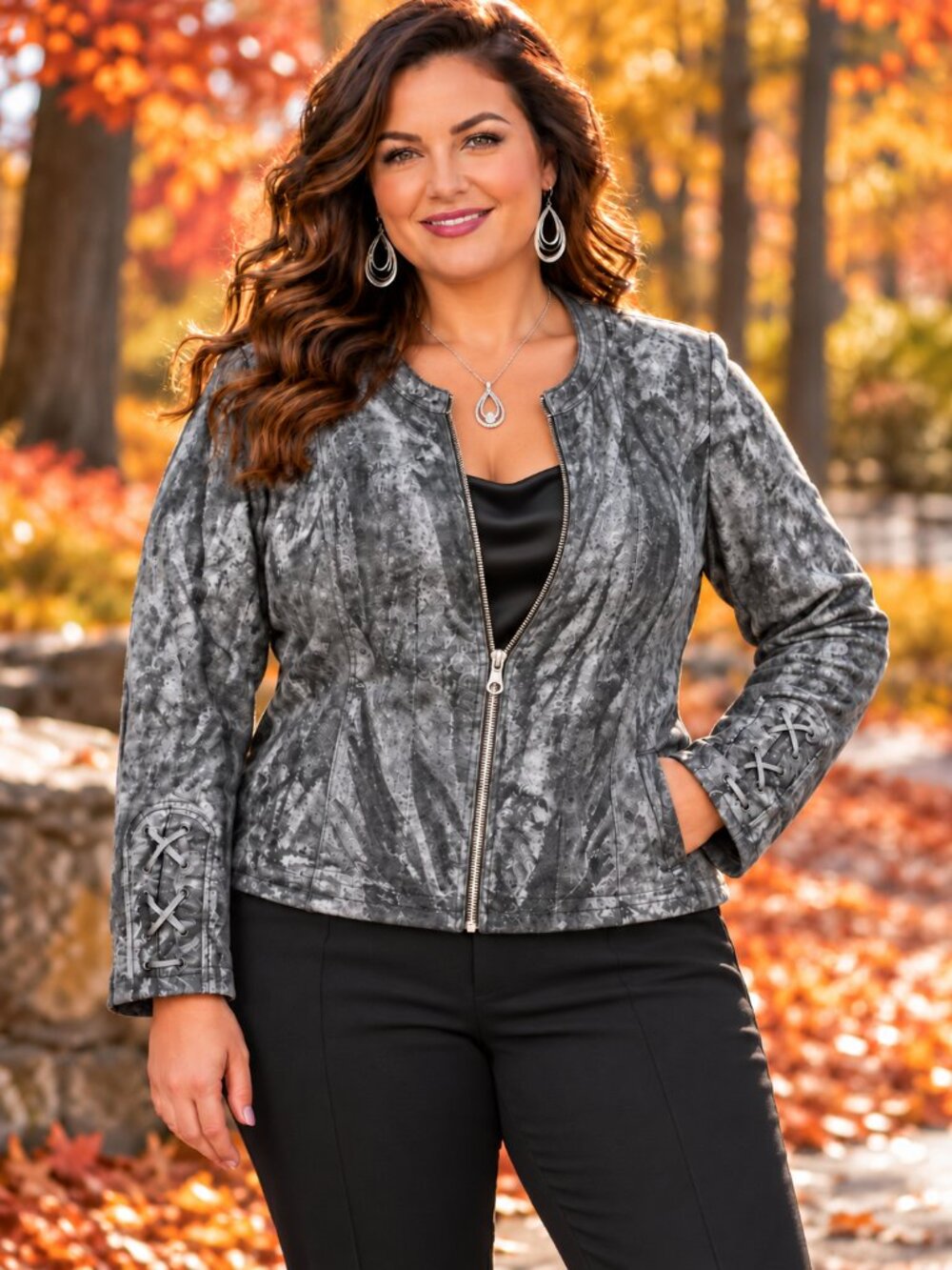 TORRID Jacket Bomber Zip-Up Decorative Sleeves Lined Gray Shiny Velour NWOT 2X